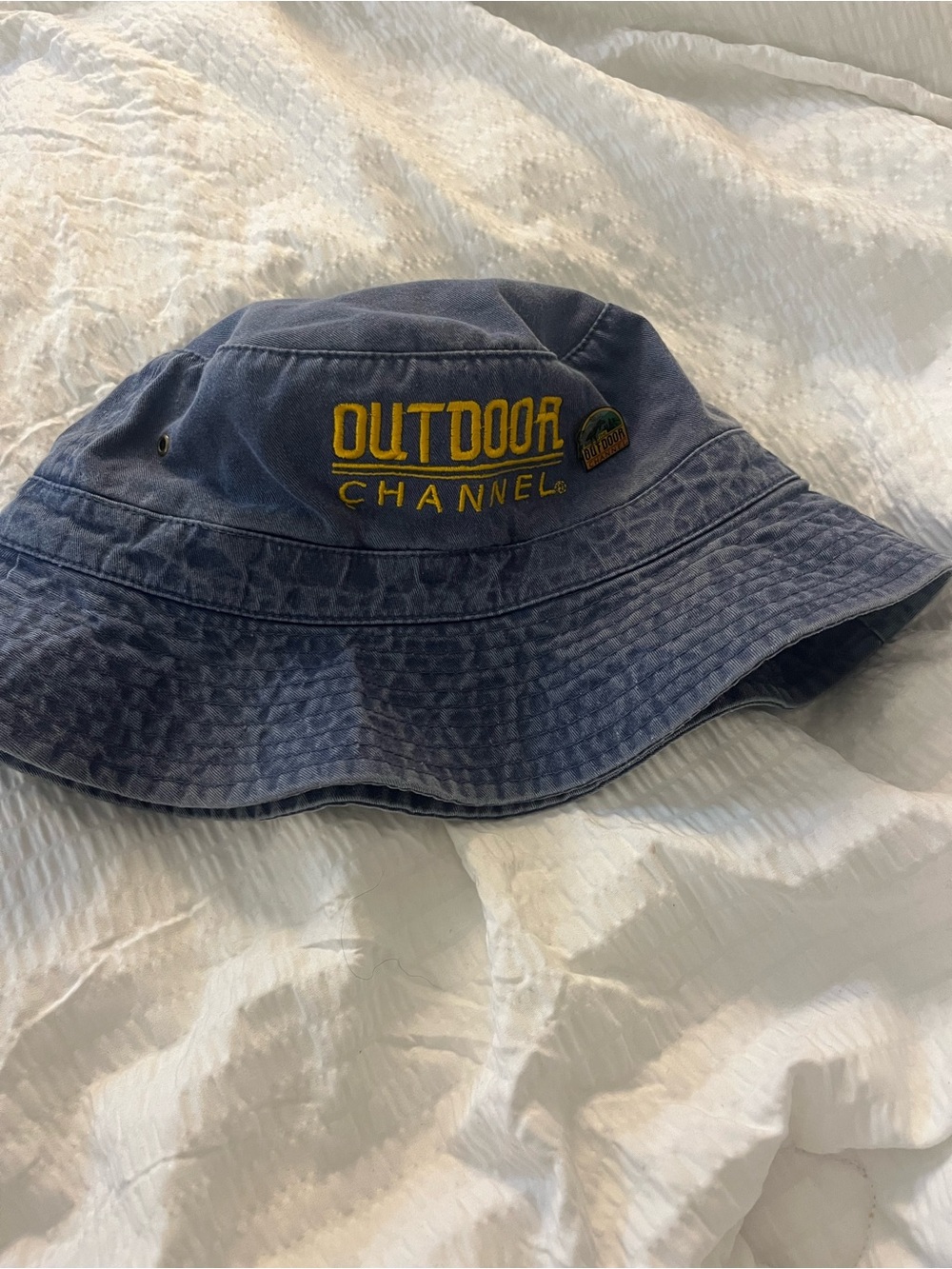 Outdoor channel Bucket Hat with Yellow Embroidery and pin